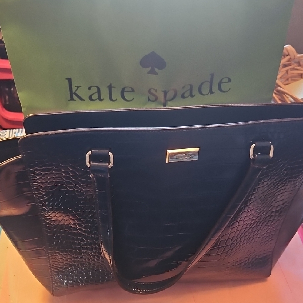 Kate Spade Black Croc-Embossed Tote